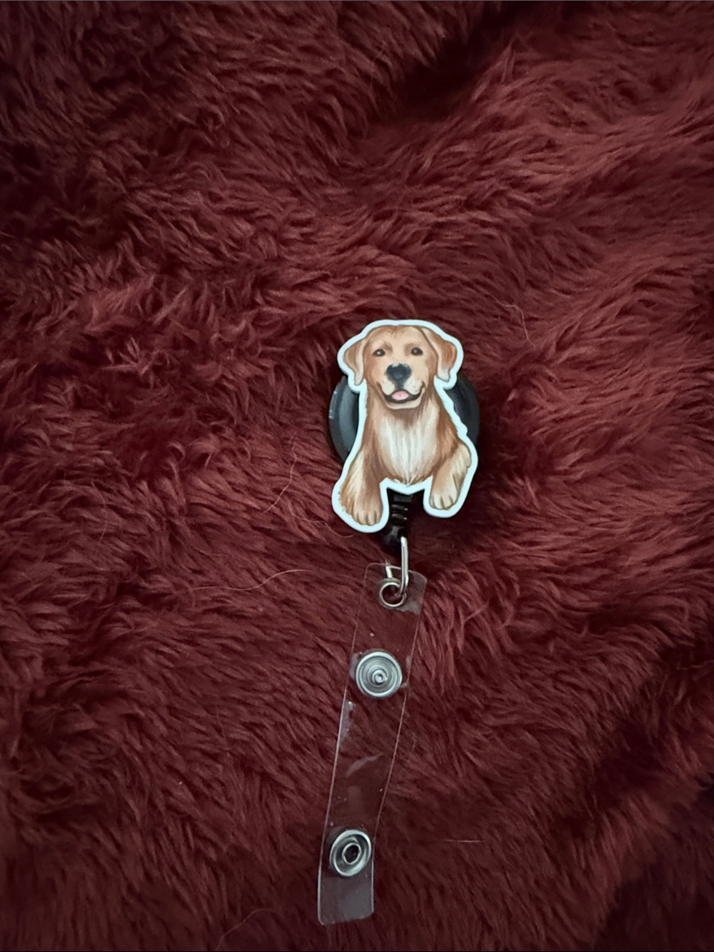 Retractable Badge Reel with Golden Retriever Design - Brown